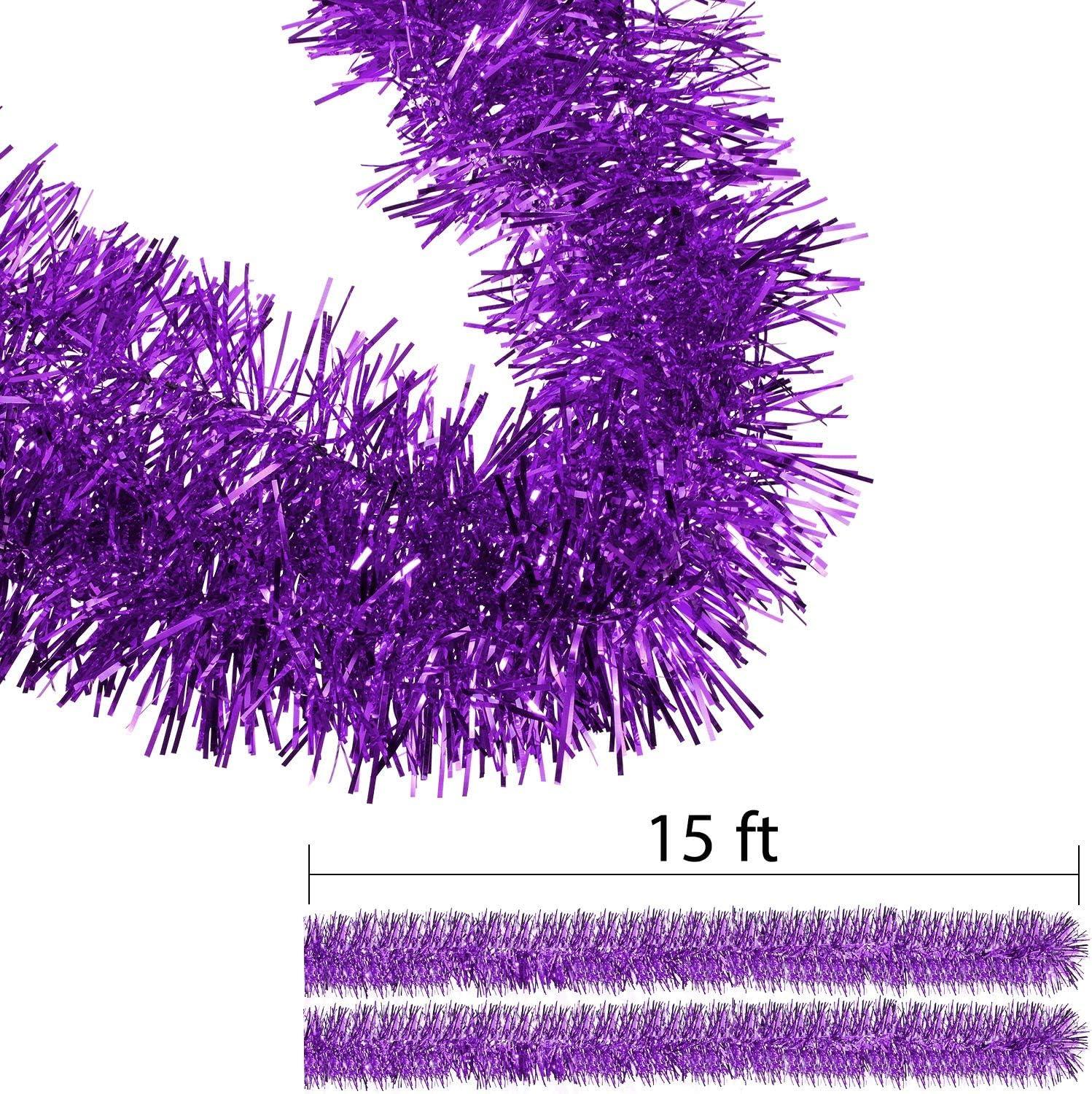 image:imageShappy 90 ft 6 Rolls Wedding Tinsel Garland Decor Glitter Metallic Twist Garland Wedding Summer Luau Birthday Party Indoor Outdoor Hanging Home DecorGreen Gold PurplePurple