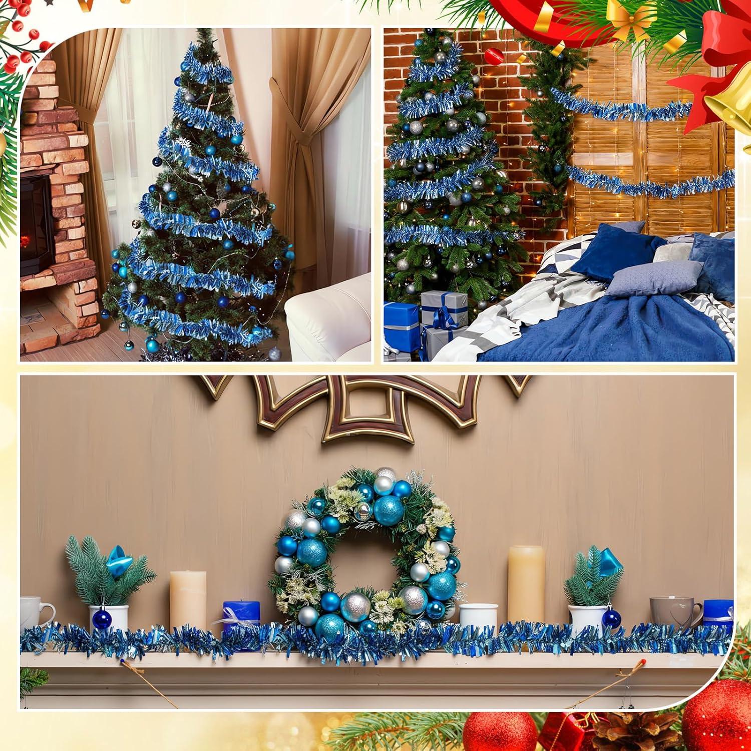 image:imageShappy 90 ft 6 Rolls Wedding Tinsel Garland Decor Glitter Metallic Twist Garland Wedding Summer Luau Birthday Party Indoor Outdoor Hanging Home DecorGreen Gold PurpleDark Blue and Light Blue