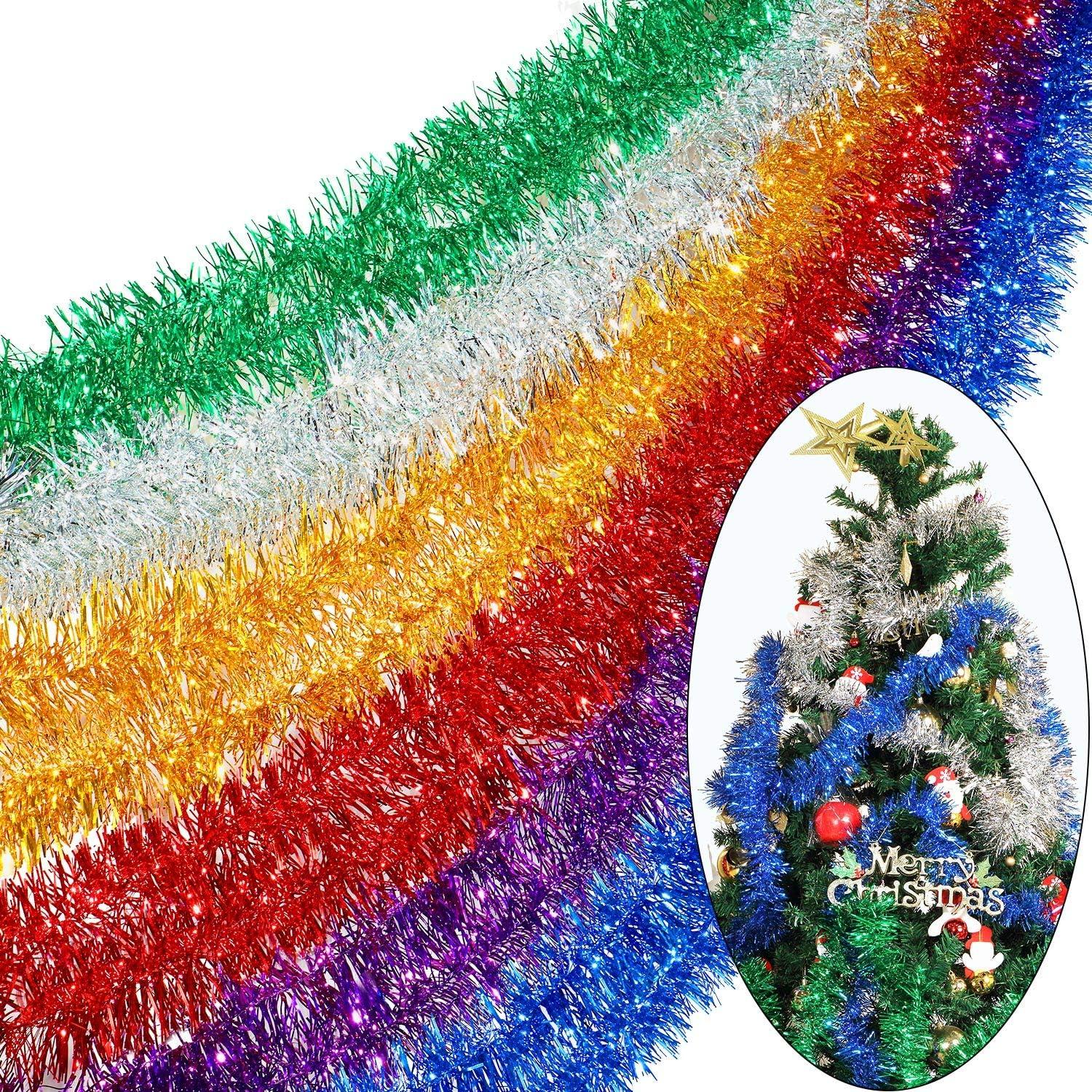 image:imageShappy 90 ft 6 Rolls Wedding Tinsel Garland Decor Glitter Metallic Twist Garland Wedding Summer Luau Birthday Party Indoor Outdoor Hanging Home DecorGreen Gold PurpleSilver