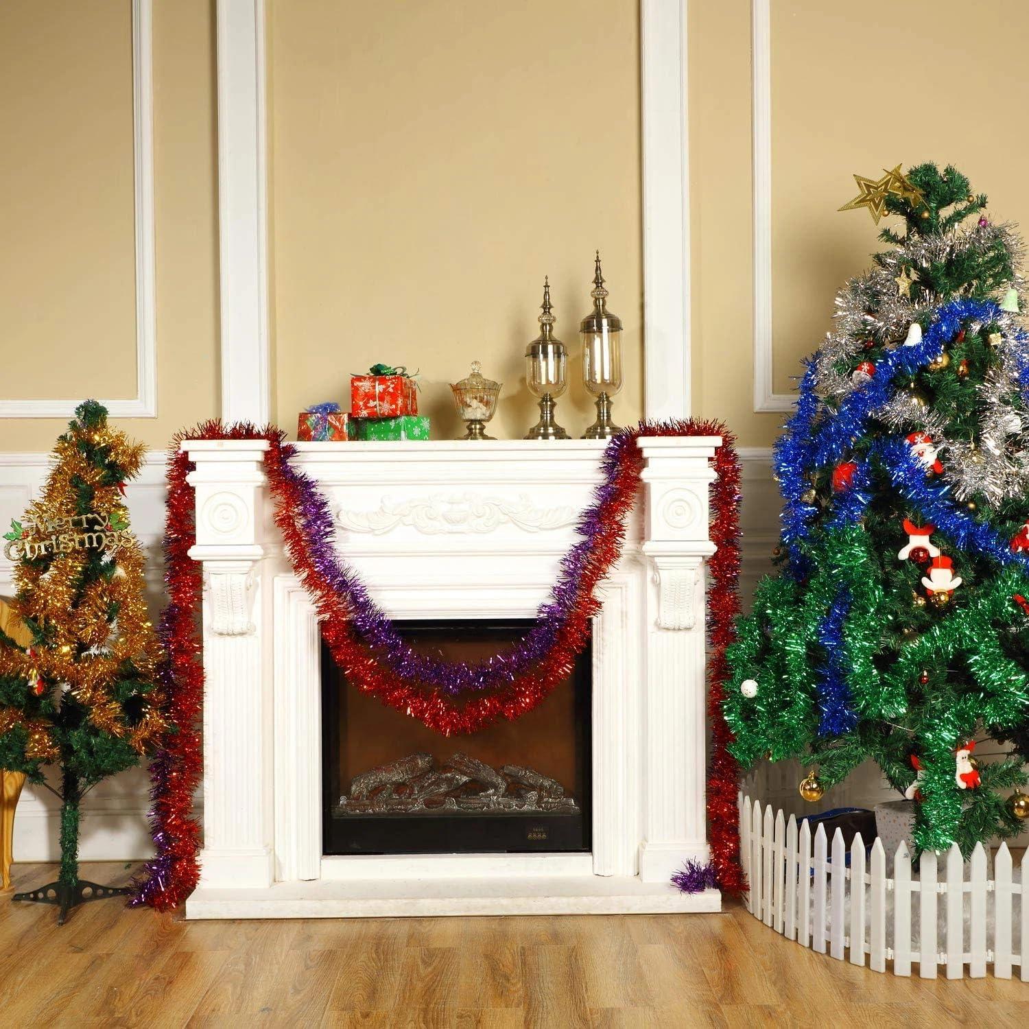 image:imageShappy 90 ft 6 Rolls Wedding Tinsel Garland Decor Glitter Metallic Twist Garland Wedding Summer Luau Birthday Party Indoor Outdoor Hanging Home DecorGreen Gold PurpleGreen