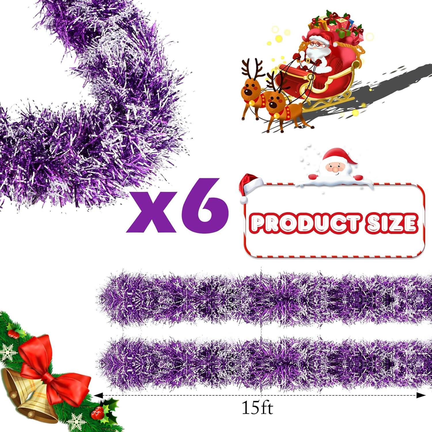 image:imageShappy 90 ft 6 Rolls Wedding Tinsel Garland Decor Glitter Metallic Twist Garland Wedding Summer Luau Birthday Party Indoor Outdoor Hanging Home DecorGreen Gold PurplePurple Frosted Tip