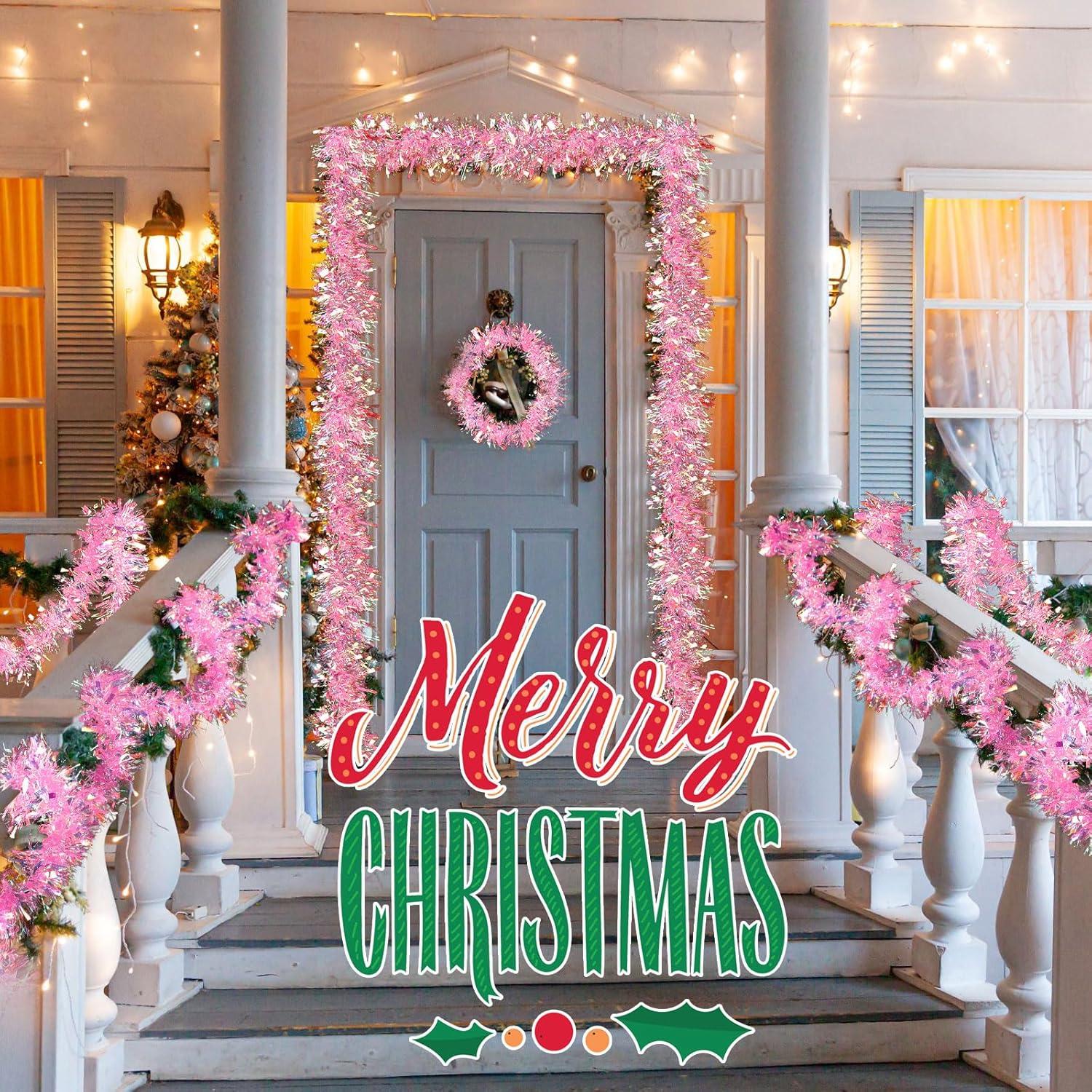 image:imageShappy 90 ft 6 Rolls Wedding Tinsel Garland Decor Glitter Metallic Twist Garland Wedding Summer Luau Birthday Party Indoor Outdoor Hanging Home DecorGreen Gold PurpleLaser Pink