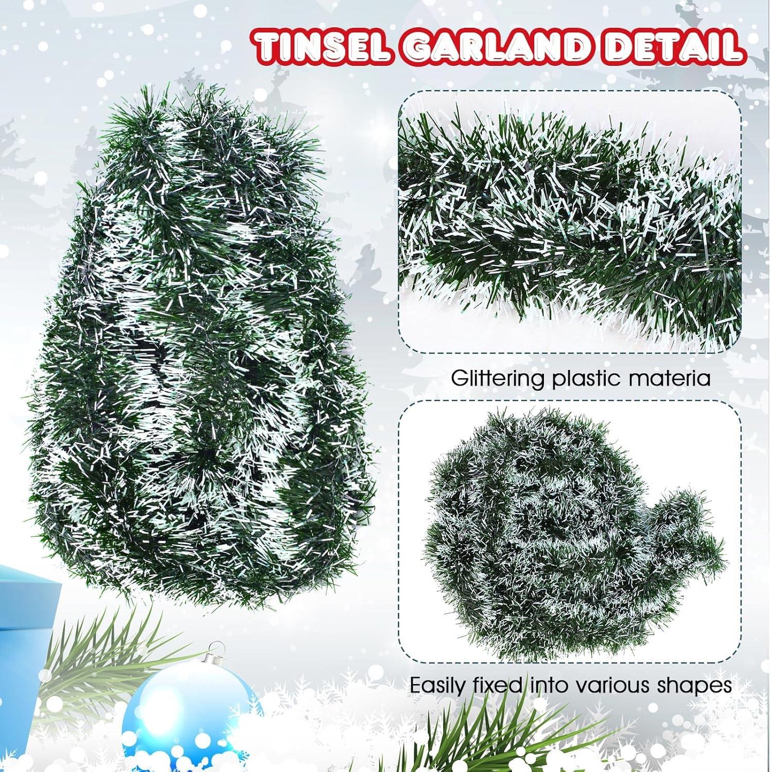 image:imageShappy 90 ft 6 Rolls Wedding Tinsel Garland Decor Glitter Metallic Twist Garland Wedding Summer Luau Birthday Party Indoor Outdoor Hanging Home DecorGreen Gold PurpleWhite Tip Green