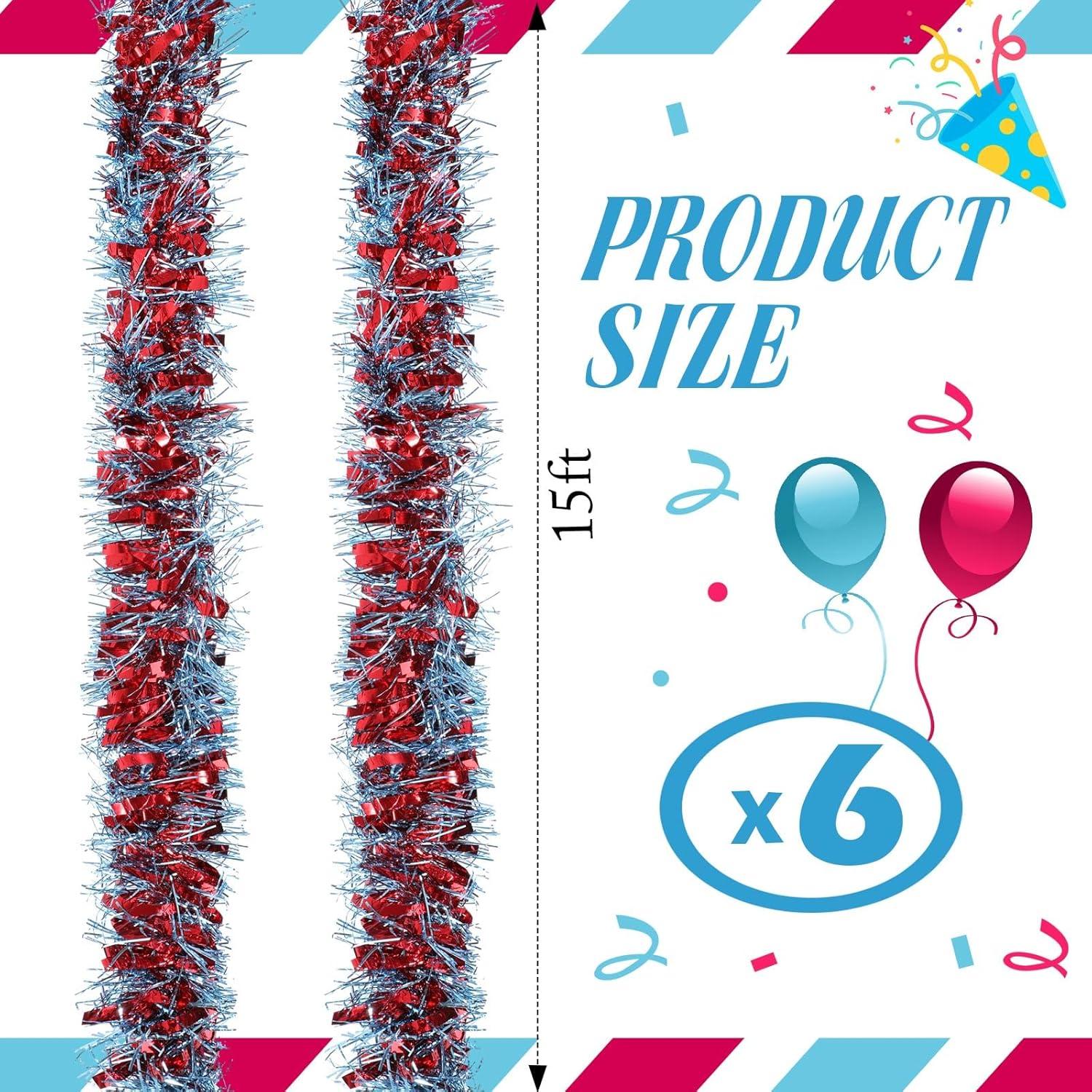 image:imageShappy 90 ft 6 Rolls Wedding Tinsel Garland Decor Glitter Metallic Twist Garland Wedding Summer Luau Birthday Party Indoor Outdoor Hanging Home DecorGreen Gold PurpleRed and Blue