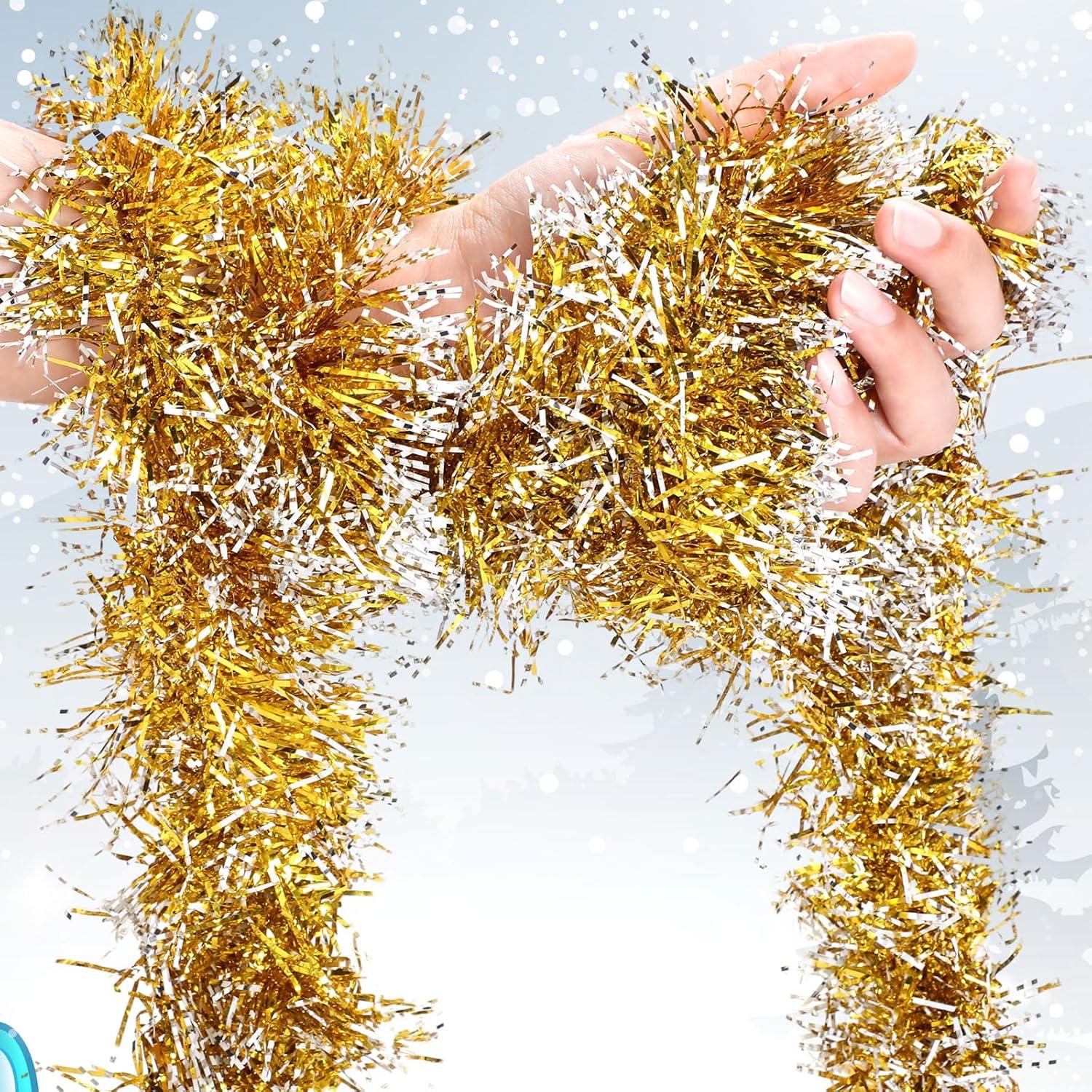 image:imageShappy 90 ft 6 Rolls Wedding Tinsel Garland Decor Glitter Metallic Twist Garland Wedding Summer Luau Birthday Party Indoor Outdoor Hanging Home DecorGreen Gold PurpleGold Frosted Tip