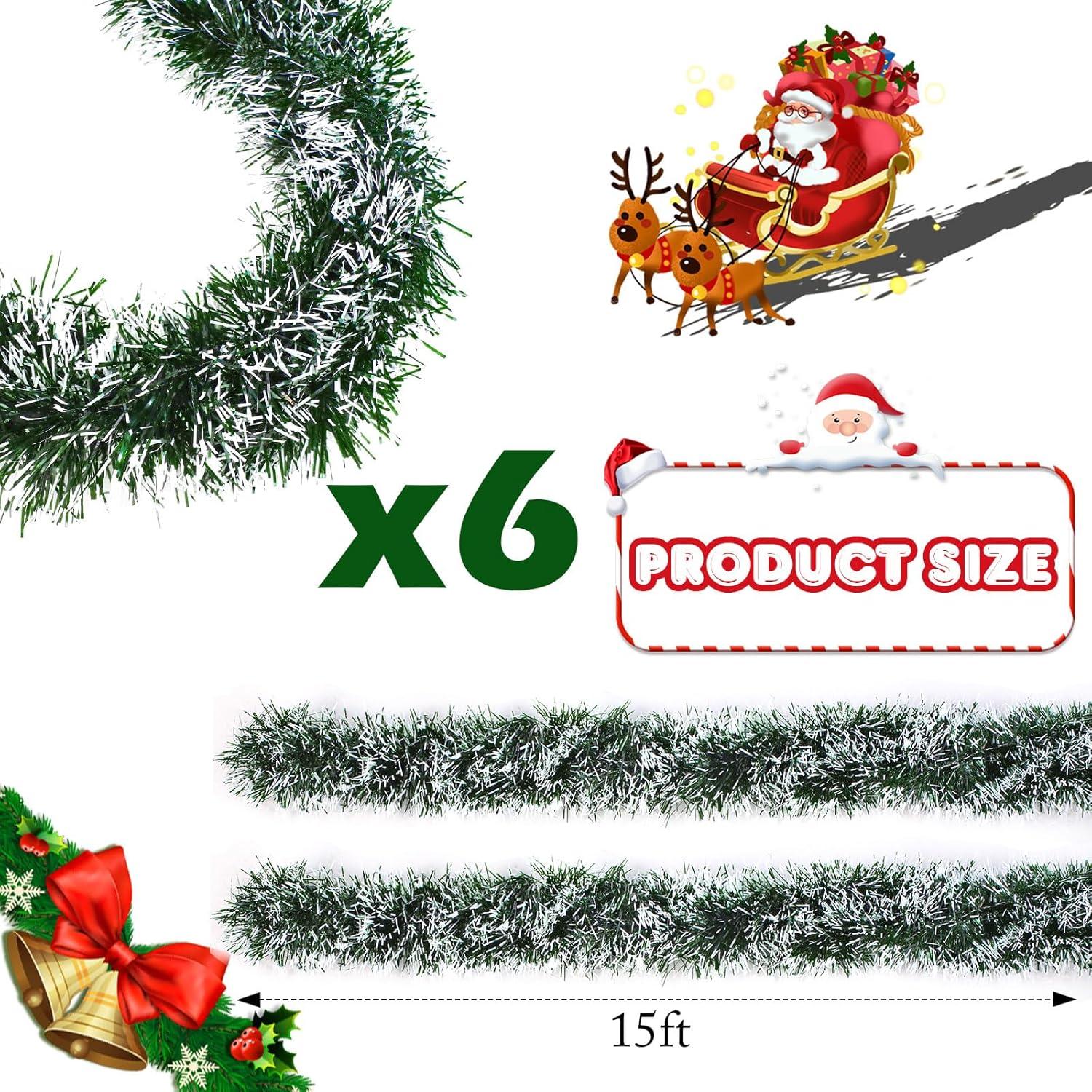 image:imageShappy 90 ft 6 Rolls Wedding Tinsel Garland Decor Glitter Metallic Twist Garland Wedding Summer Luau Birthday Party Indoor Outdoor Hanging Home DecorGreen Gold PurpleWhite Tip Green