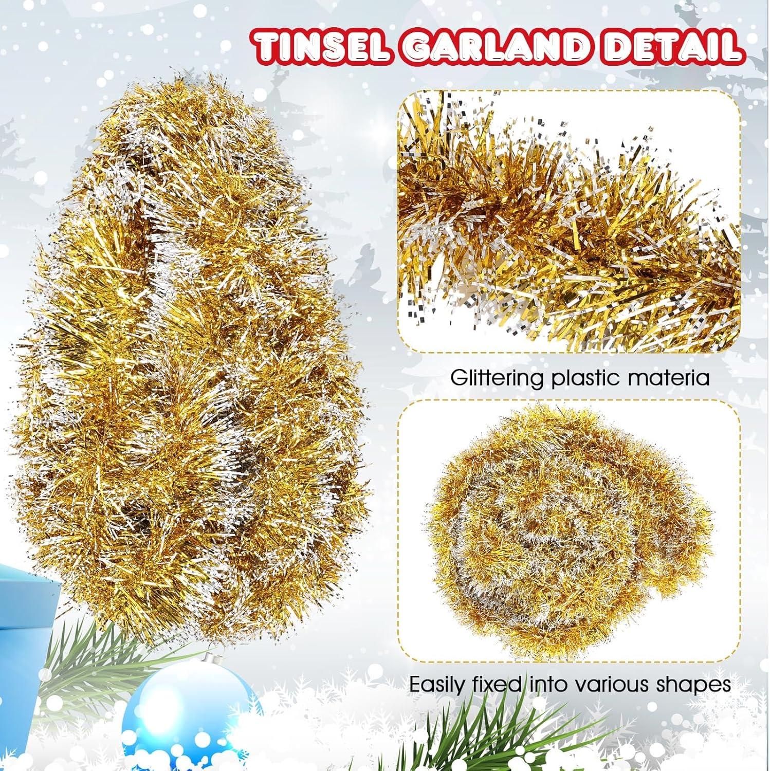 image:imageShappy 90 ft 6 Rolls Wedding Tinsel Garland Decor Glitter Metallic Twist Garland Wedding Summer Luau Birthday Party Indoor Outdoor Hanging Home DecorGreen Gold PurpleGold Frosted Tip