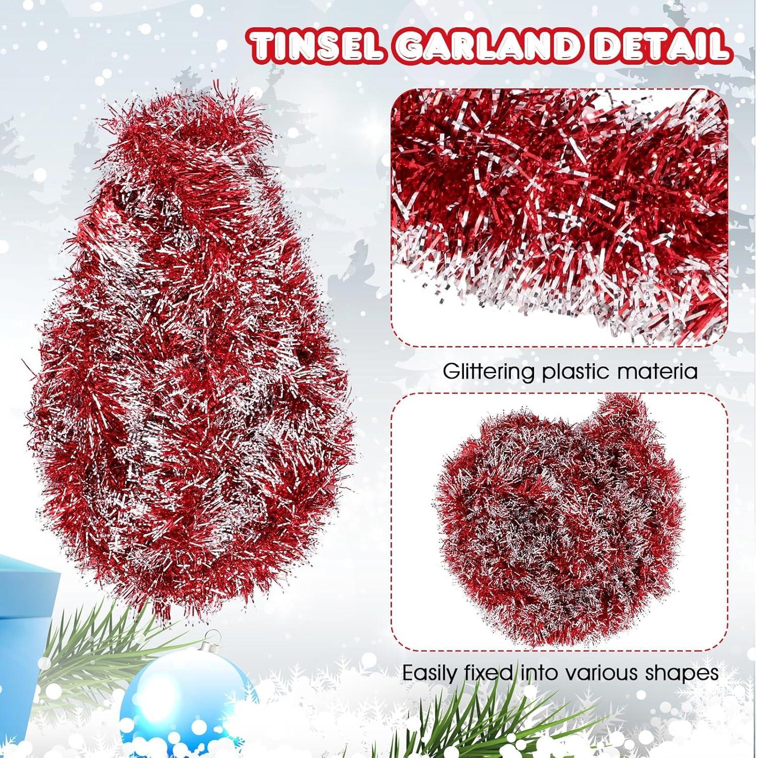 image:imageShappy 90 ft 6 Rolls Wedding Tinsel Garland Decor Glitter Metallic Twist Garland Wedding Summer Luau Birthday Party Indoor Outdoor Hanging Home DecorGreen Gold PurpleRed Frosted Tip