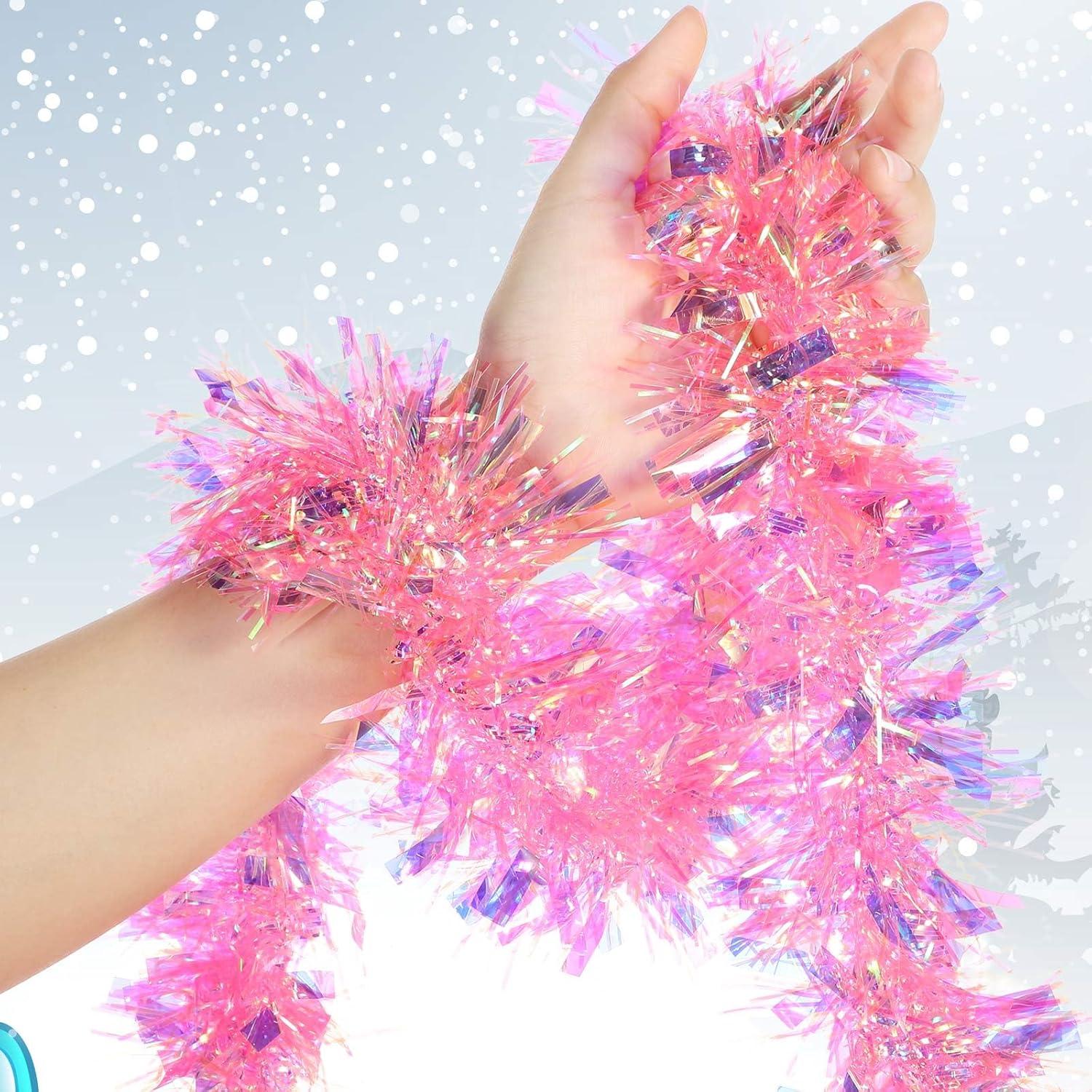 image:imageShappy 90 ft 6 Rolls Wedding Tinsel Garland Decor Glitter Metallic Twist Garland Wedding Summer Luau Birthday Party Indoor Outdoor Hanging Home DecorGreen Gold PurpleLaser Pink
