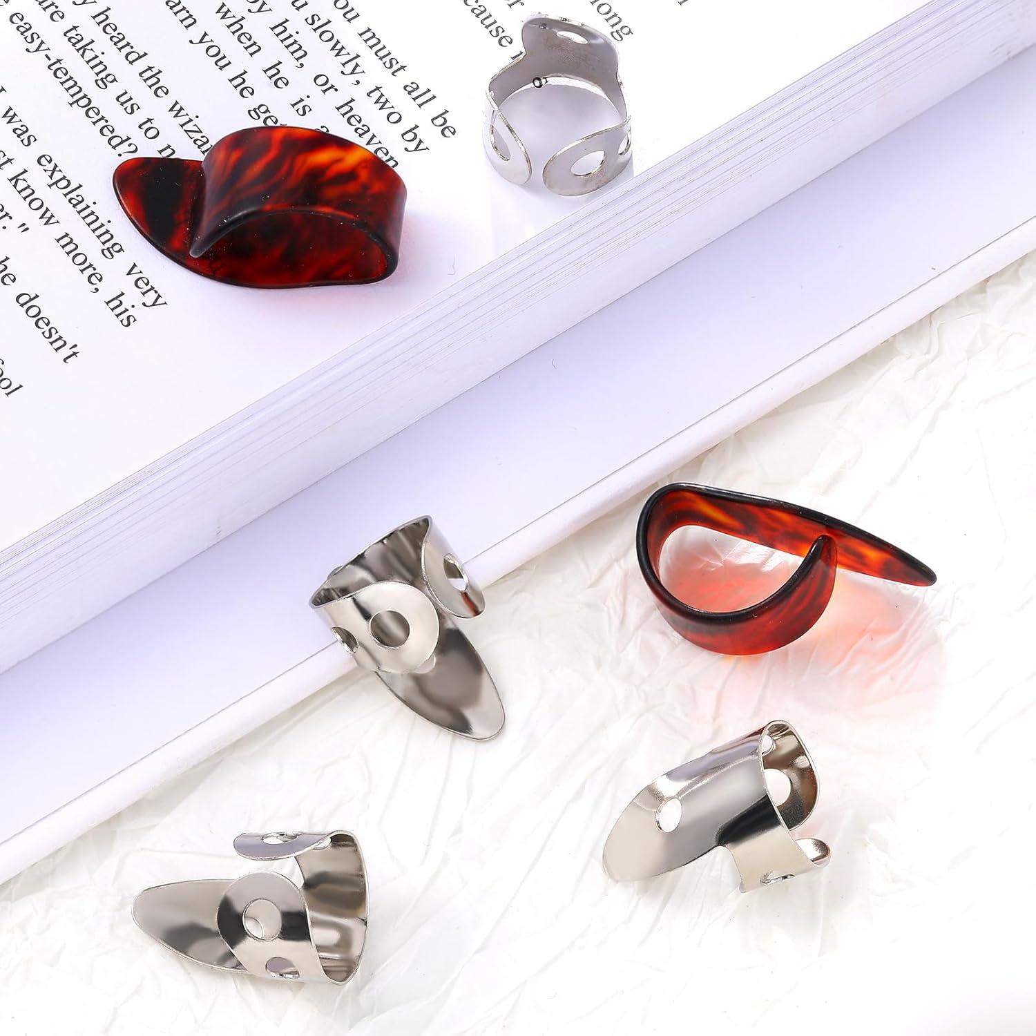 image:imageShappy 6 Pcs Banjo Finger Picks Set Stainless Steel Adjustable Finger and Thumb Picks for GuitarSilver AmberSilver Amber