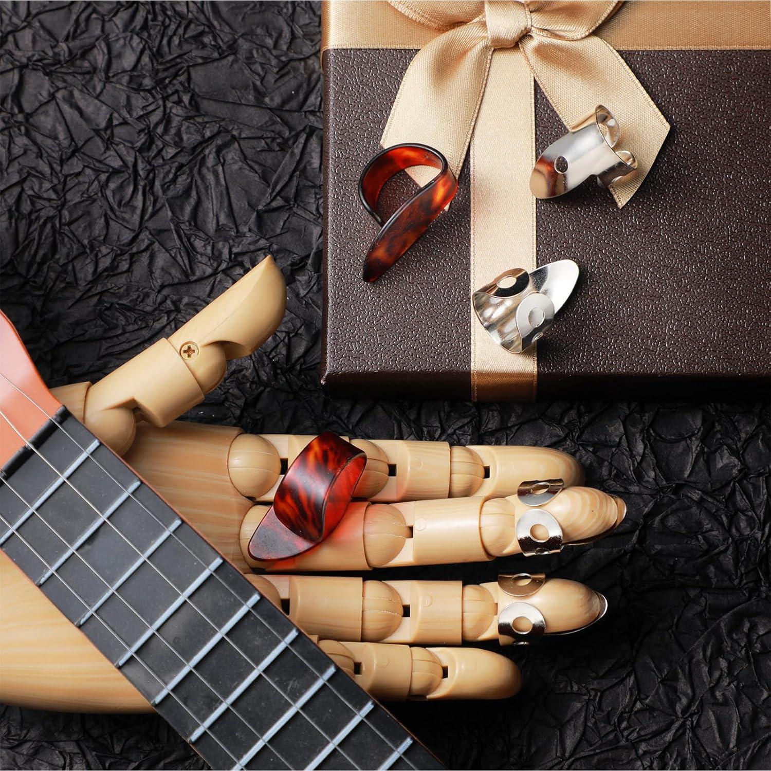 image:imageShappy 6 Pcs Banjo Finger Picks Set Stainless Steel Adjustable Finger and Thumb Picks for GuitarSilver AmberSilver Amber