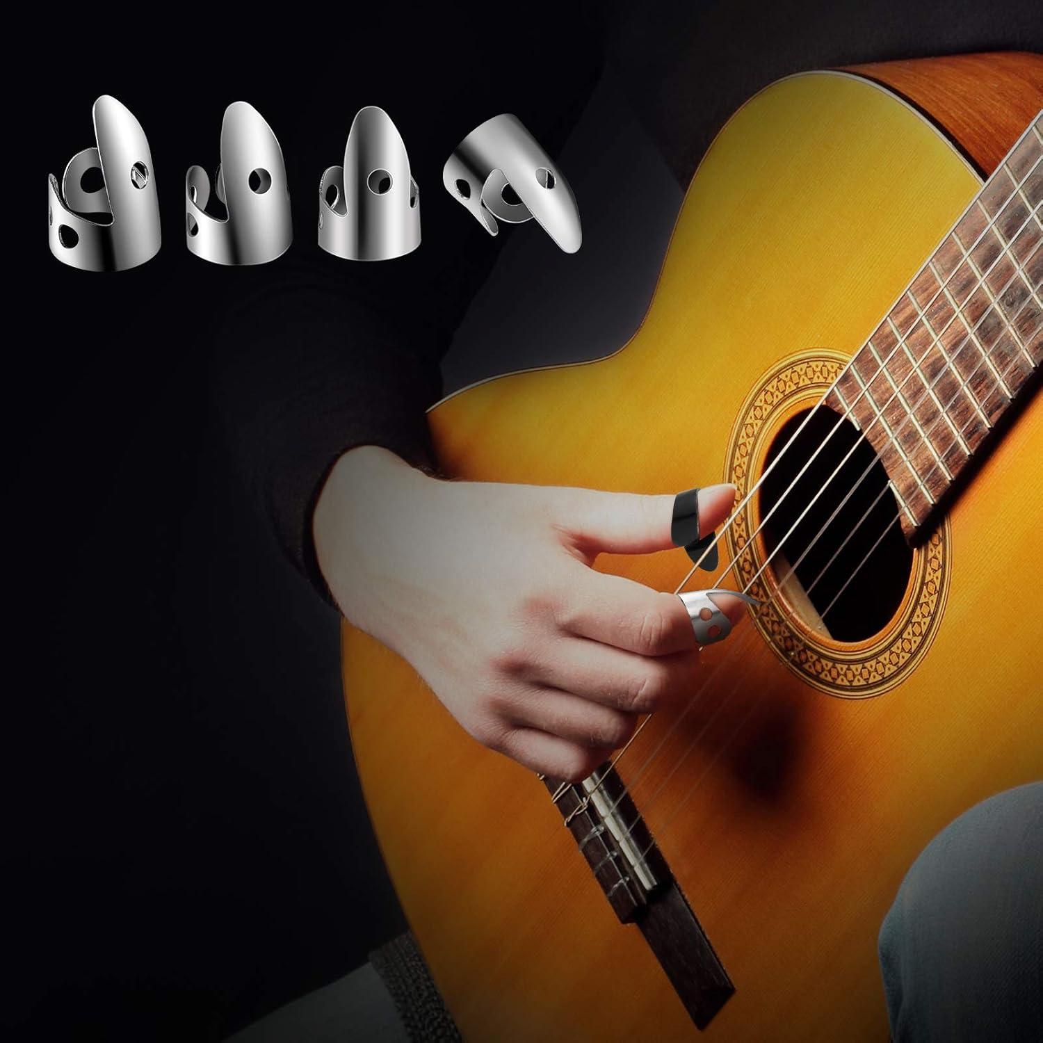 image:imageShappy 6 Pcs Banjo Finger Picks Set Stainless Steel Adjustable Finger and Thumb Picks for GuitarSilver AmberSilver Black