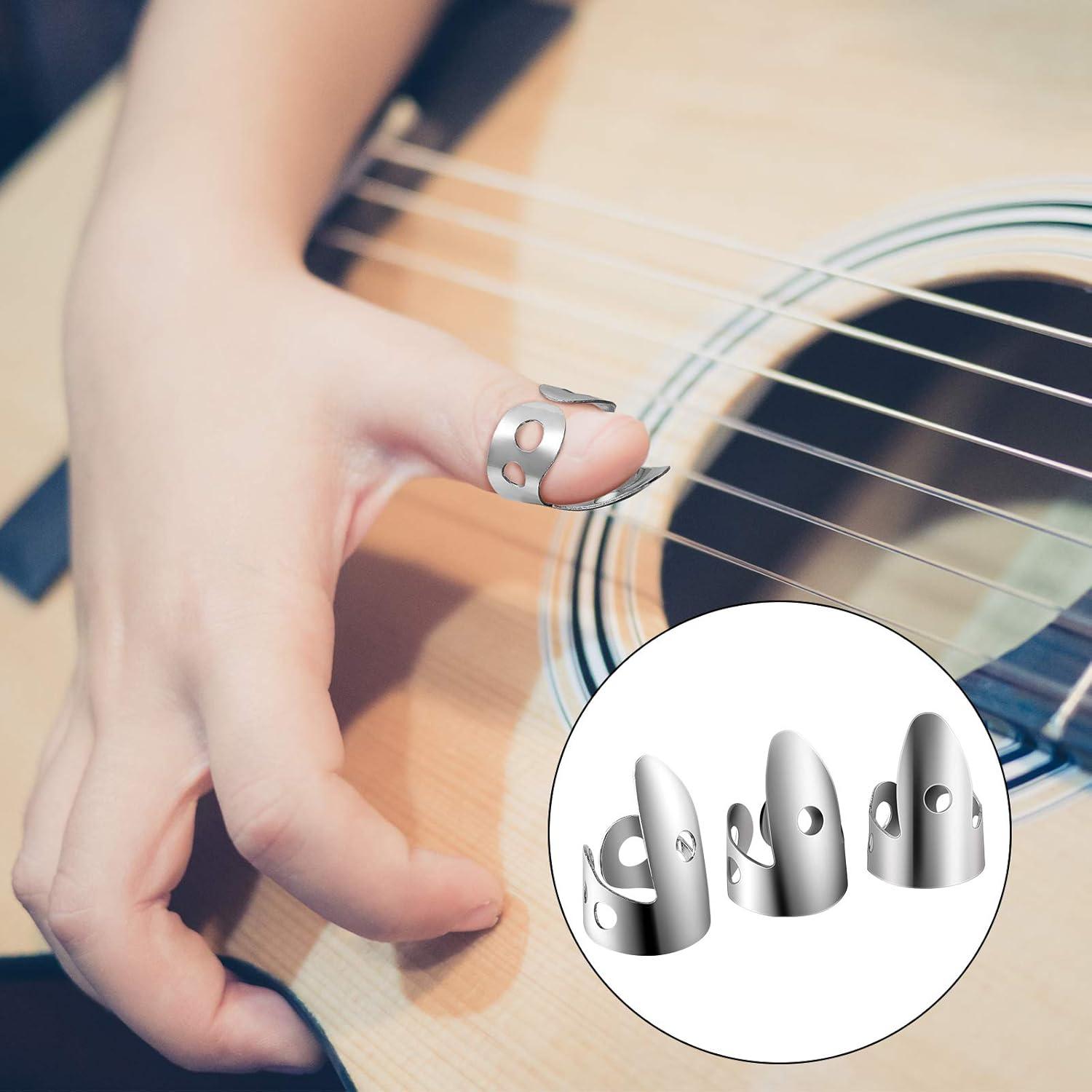 image:imageShappy 6 Pcs Banjo Finger Picks Set Stainless Steel Adjustable Finger and Thumb Picks for GuitarSilver AmberSilver Black