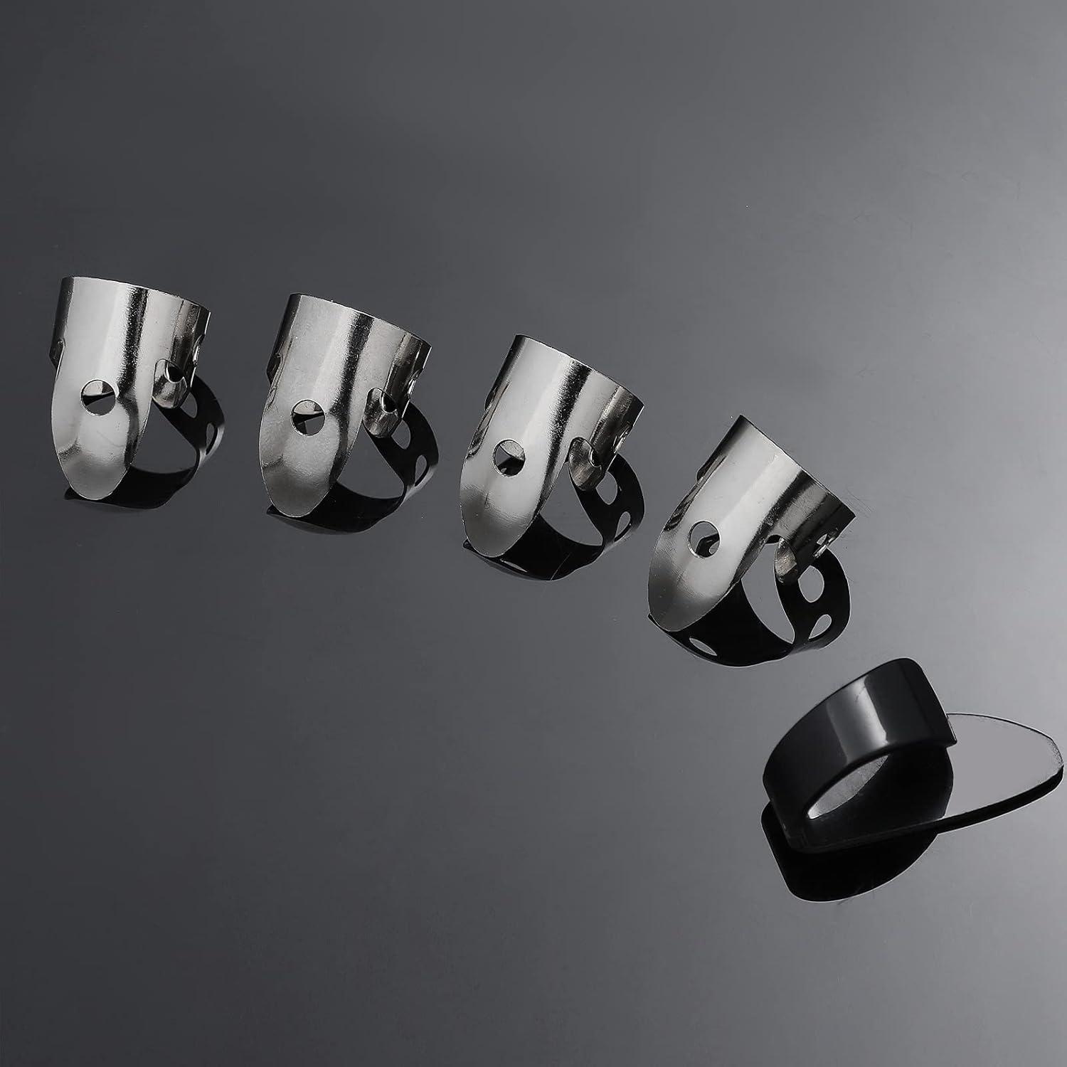 image:imageShappy 6 Pcs Banjo Finger Picks Set Stainless Steel Adjustable Finger and Thumb Picks for GuitarSilver AmberSilver Black