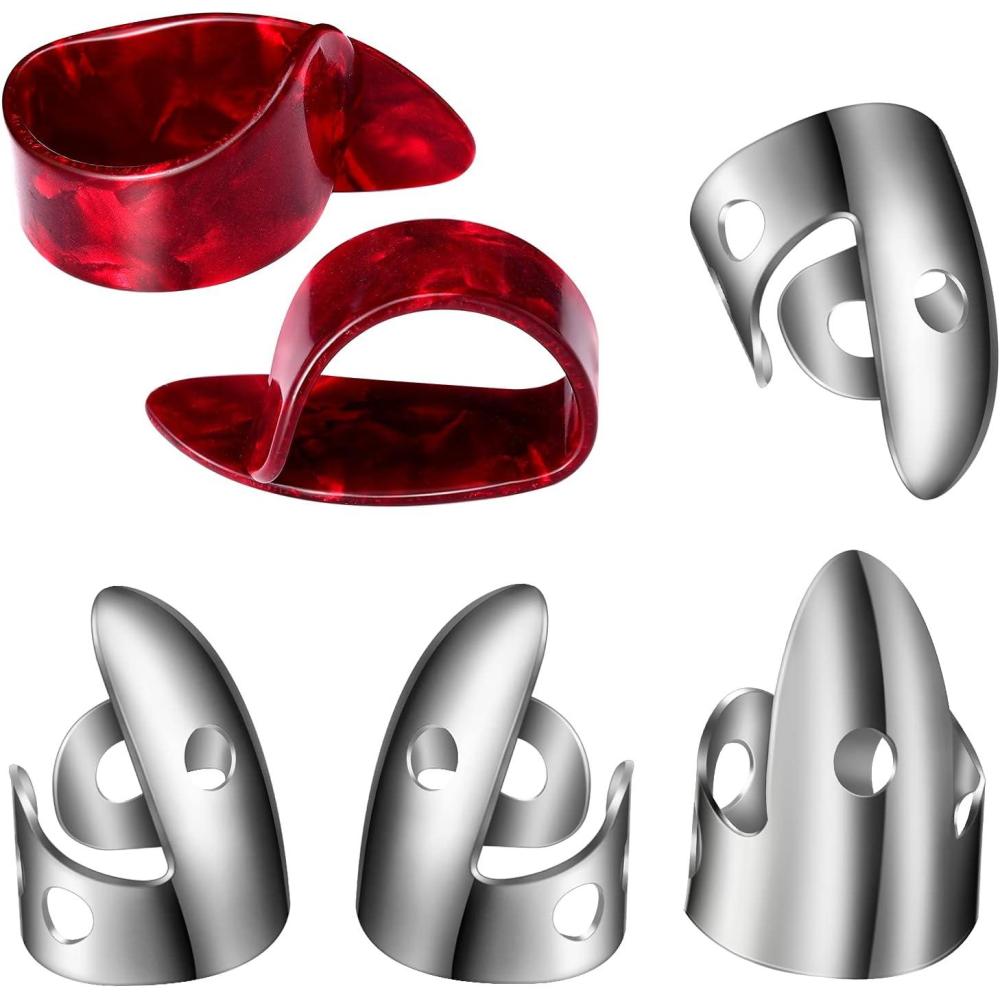 image:imageShappy 6 Pcs Banjo Finger Picks Set Stainless Steel Adjustable Finger and Thumb Picks for GuitarSilver AmberSilver Agate Color
