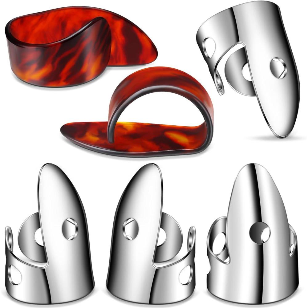 image:imageShappy 6 Pcs Banjo Finger Picks Set Stainless Steel Adjustable Finger and Thumb Picks for GuitarSilver AmberSilver Amber